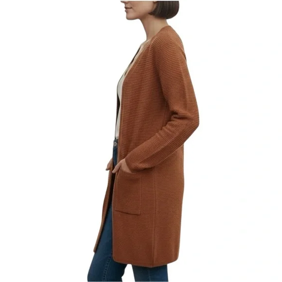 Anthropologie Sioni Wool Blend Ribbed Cardigan Burnt Orange - Picture 2 of 9